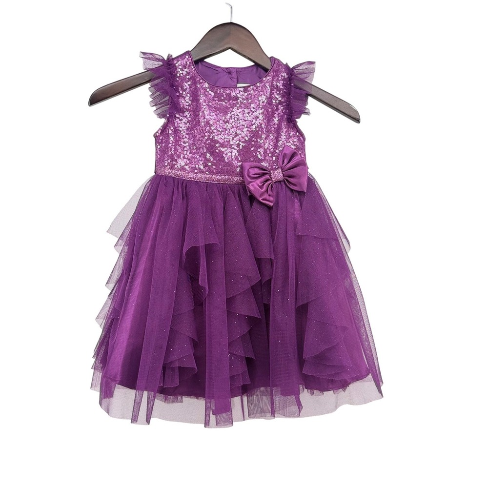 Jona Michelle Girls Purple Sequin Tulle Tiered Party Dress Formal Sparkly 3T